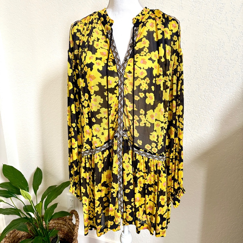 Free People Floral print yellow and black Tunic Dress